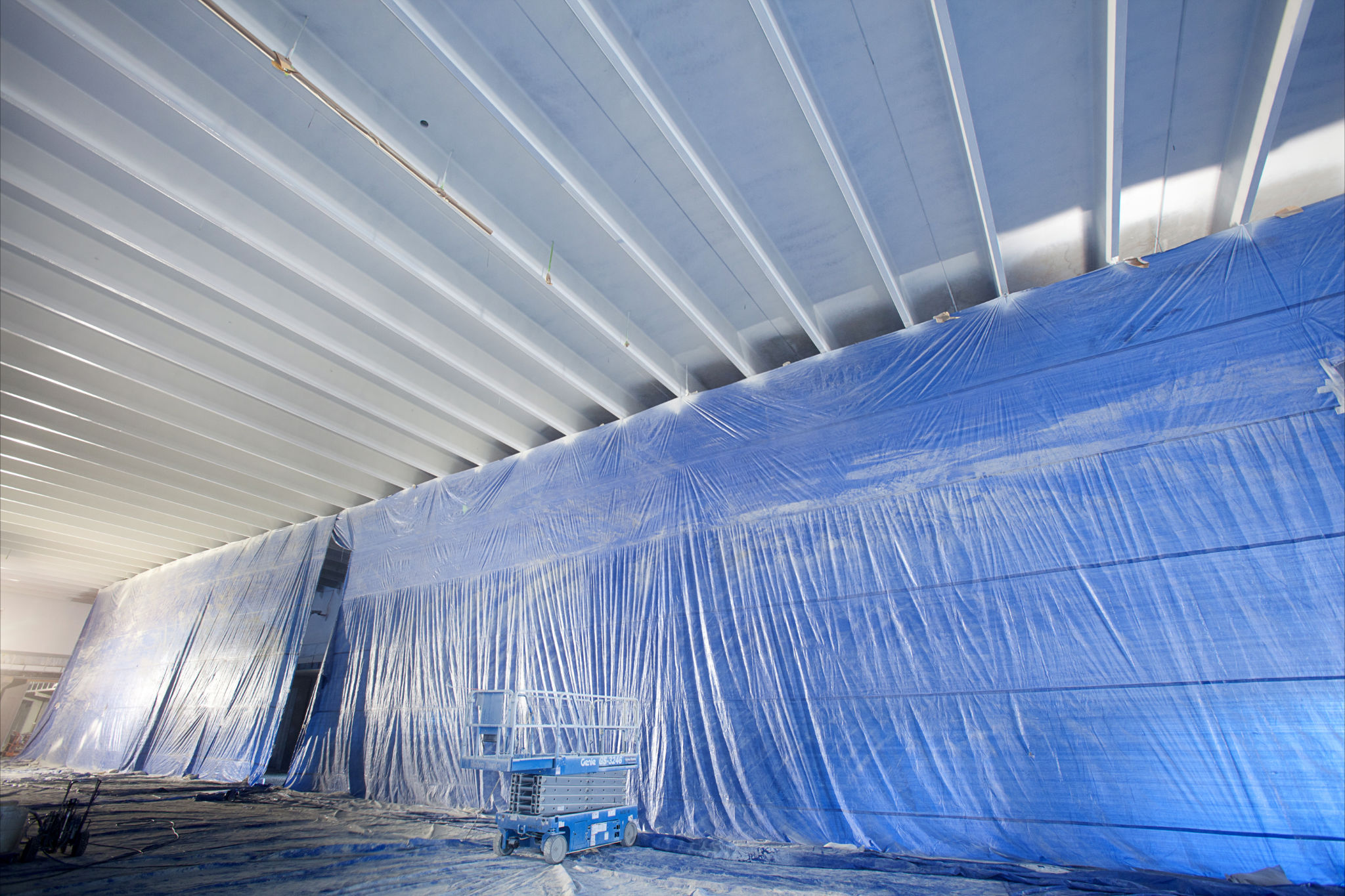 Blue Tarp Inside of Warehouse